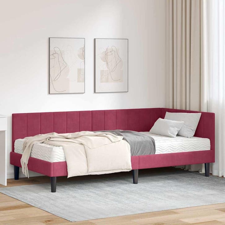 vidaXL Hoekbedframe met Matras met hoofdeinde 2 pcs Groen, Huis en Inrichting, Slaapkamer | Bedden, Nieuw, Verzenden