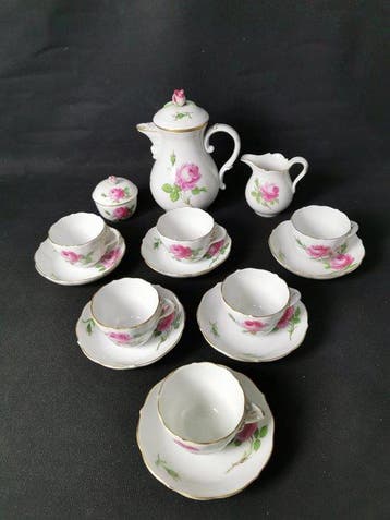 Meissen - Rosa rossa - Servizio da moka - 1.Wahl - XX secolo