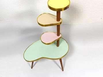 Table à plantes - Laiton laqué, Hêtre - etagère rétro à