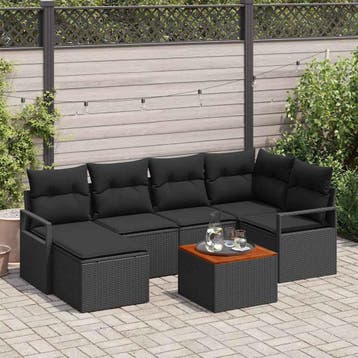 vidaXL Tuinbank Set 7 st Zwart poly rattan, Verzenden, Nieuw