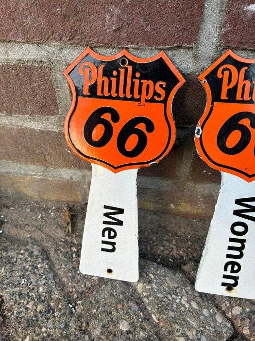 Ensemble de 2 anciennes plaques emaille Phillips 66 pour, Antiquités & Art, Antiquités | Assiettes décoratives & Carrelages