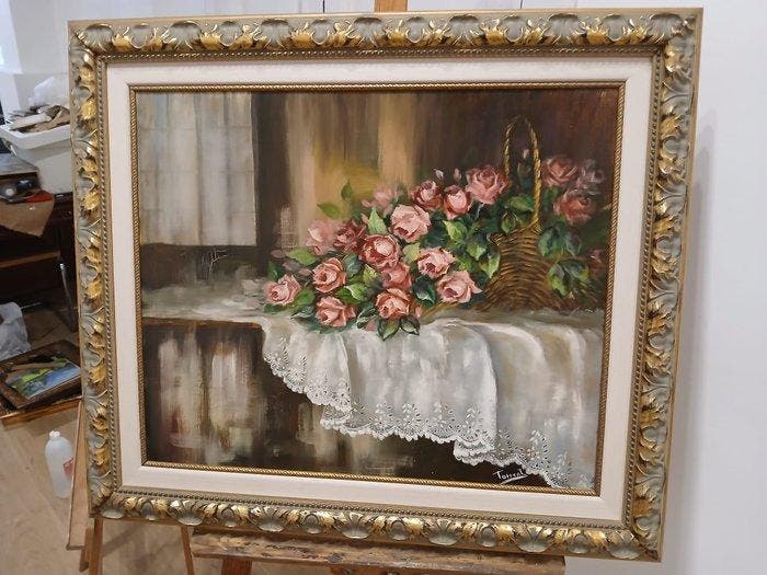 José Roberto Torrent Prats (1904-1991) - Jarrón de rosas, Antiek en Kunst, Kunst | Schilderijen | Klassiek