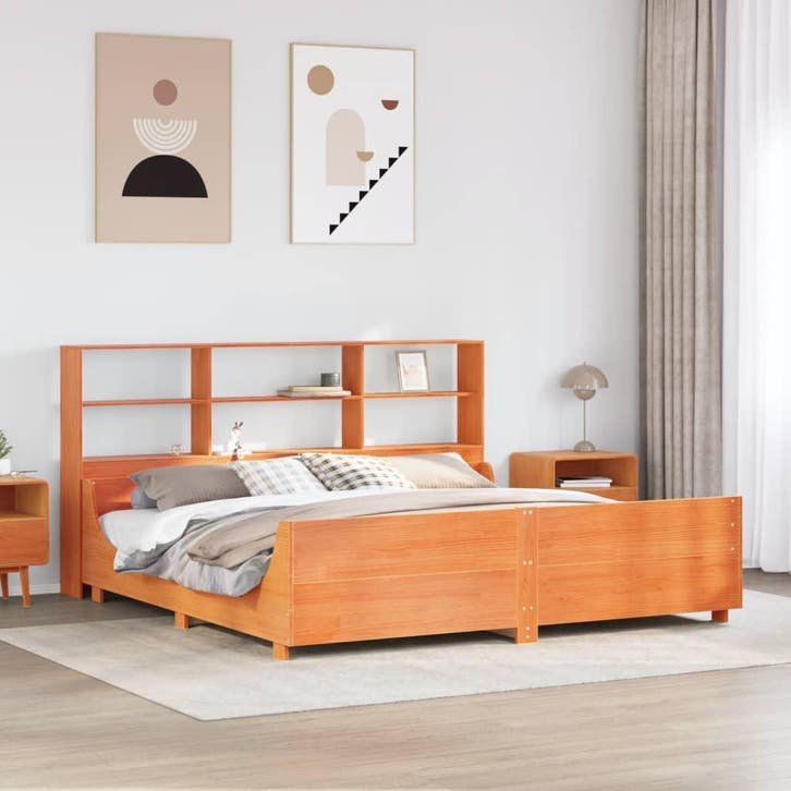 vidaXL Bed met boekenkast zonder matras hout wasbruin, Huis en Inrichting, Slaapkamer | Bedden, Nieuw, Verzenden