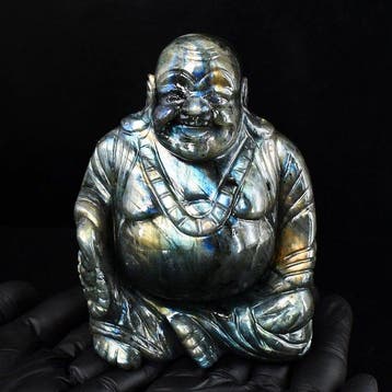 Statue, Big Madagascar Blue Flash Labradorite Laughing