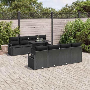 vidaXL Tuinbank Set 9 st Zwart Poly rattan, Verzenden