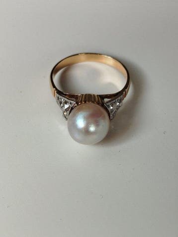 Ring - 18 karaat Geel goud Parel - Diamant