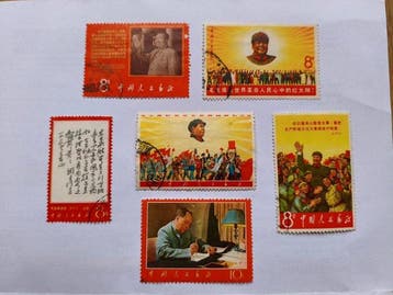 China 1967/1970 - 6 historische China-briefmarken (bijv. W1,