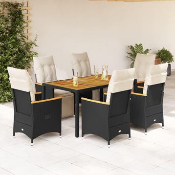 vidaXL 7-delige Bistroset met kussens poly rattan zwart, Verzenden, Nieuw