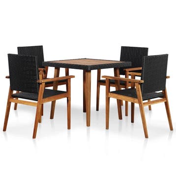 vidaXL 5-delige Tuinset poly rattan zwart en bruin, Verzenden, Nieuw, Tuinset