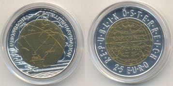 25 Euro Satelittennavigation 2006 Österreich:, Postzegels en Munten, Verzenden, België