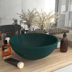 vidaXL Wastafel rond 32,5x14 cm keramiek mat donkergroen, Verzenden