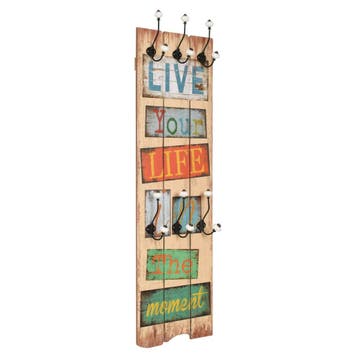 vidaXL Wandkapstok met 6 haken LIVE LIFE 120x40 cm, Maison & Meubles, Accessoires pour la Maison | Portemanteaux, Verzenden