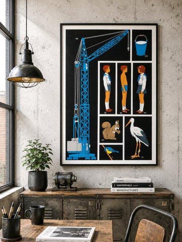 Josef Fogas - Silkscreen original industrial poster - crane,