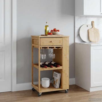 vidaXL Keuken Trolley met Wielen Naturel 47,5 x 36 x 83 cm, Verzenden, Nieuw