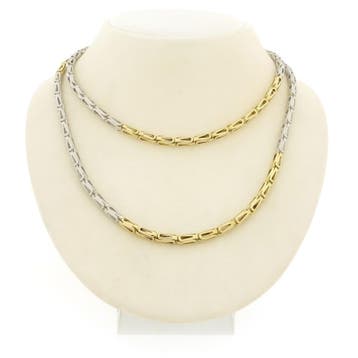 Bicolor gouden fantasie schakelketting, Ophalen of Verzenden, Gebruikt, Goud, Goud