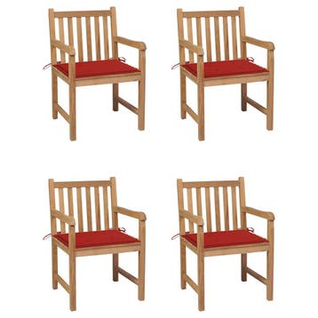 vidaXL Tuinstoelen 4 st met rode kussens massief teakhout, Verzenden, Nieuw