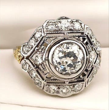 Ring - 18 karaat Witgoud, Geel goud Diamant (Natuurlijk) -