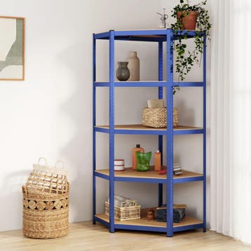 vidaXL Hoekrek 5-laags staal en bewerkt hout blauw, Verzenden, Nieuw
