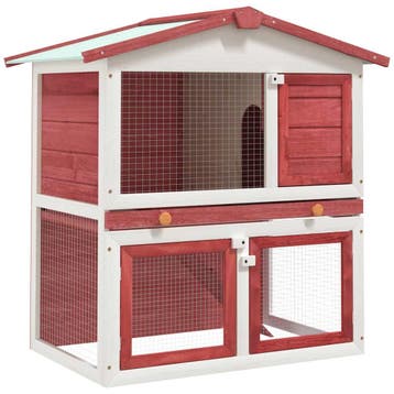 vidaXL Konijnenhok voor buiten met 3 deuren hout rood, Verzenden, Nieuw