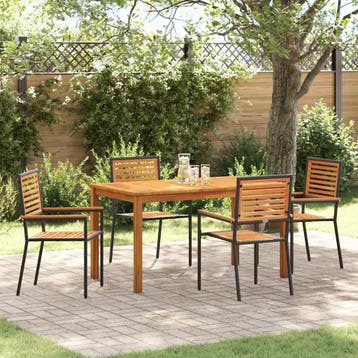 vidaXL Tuin Eettafel Set 5 st Zwart Massief Acacia Hout, Verzenden, Nieuw