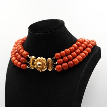 Chaîne - 14 carats Or jaune Corail rouge
