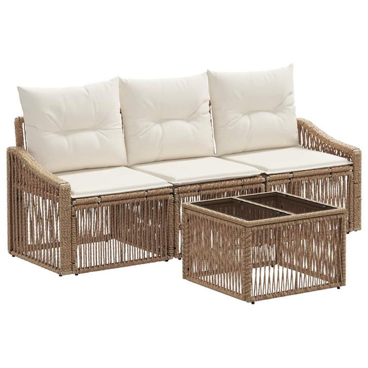 vidaXL Tuinbank Set 4 pcs Beige poly rattan, Tuin en Terras, Tuinsets en Loungesets, Nieuw, Verzenden