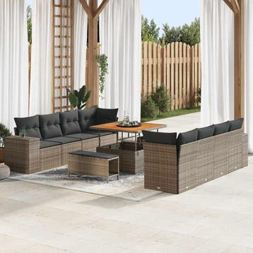 vidaXL Tuinbank Set Grijs poly rattan, Verzenden, Nieuw