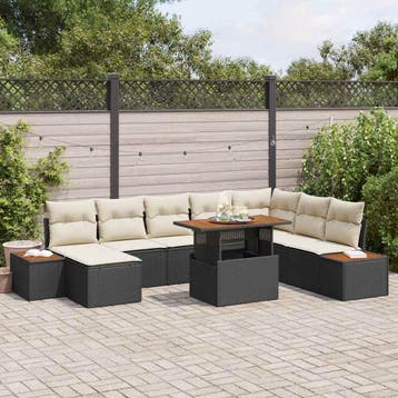 vidaXL Tuinbank Set 9 st Zwart en Beige, Tuin en Terras, Verzenden, Nieuw