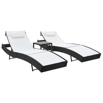 vidaXL Ligbedden 2 st met tafel poly rattan en textileen, Verzenden, Nieuw