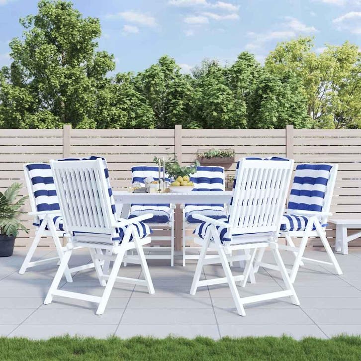 vidaXL Stoelkussens 6 st lage rug gestreept stof oxford wit, Huis en Inrichting, Woonaccessoires | Kussens, Nieuw, Verzenden