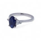 Ring Platina damesring met blauwe saffier en triljoen, Nieuw