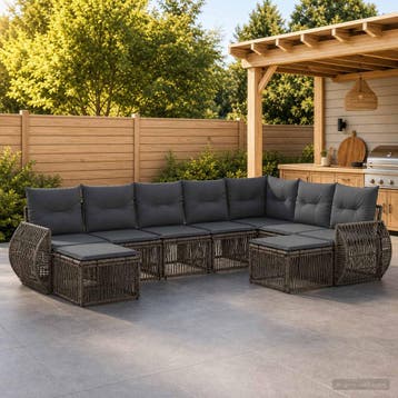 vidaXL Tuinbank Set 9 st Grijs poly rattan, Verzenden, Nieuw