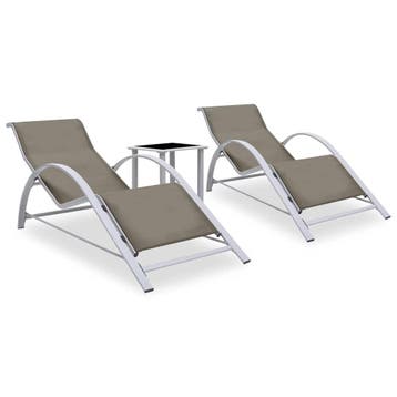 vidaXL Ligbedden 2 st met tafel aluminium taupekleurig, Verzenden