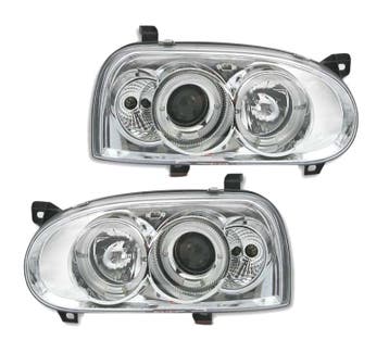 PHARES VOLKSWAGEN VW GOLF 3 ANGEL EYES FOND CHROMÉ H1 H1, Verzenden