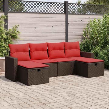 vidaXL 6-delige Loungeset met kussens poly rattan bruin, Verzenden, Nieuw, Loungeset
