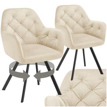 Fluwelen draaistoel Lucia, gestoffeerd - crème, Set van 2, Verzenden, Nieuw