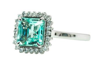 Bague - 14 carats Or blanc, Vert pastel (sans huile) -, Nieuw
