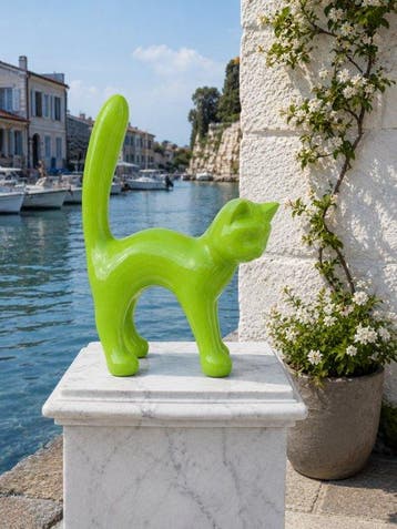 Beeld, Garden statue - Cat - Color green - 42 cm - polyresin