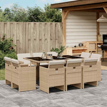 vidaXL 11-delige Tuinset met kussens poly rattan beige, Verzenden, Nieuw, Tuinset