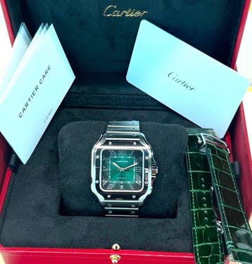 Cartier - Santos de Cartier Green Dial - WSSA0062 - NEW -, Bijoux, Sacs & Beauté