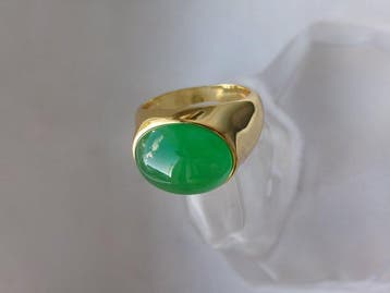 Zilver, chrysoprase - Ring - Art Deco-stijl