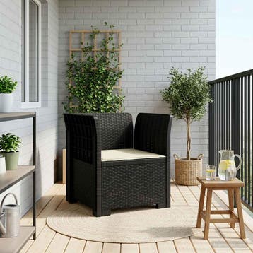 vidaXL Eén-zits Fauteuil met Kussen Rieten Look PP Antraciet, Verzenden, Nieuw