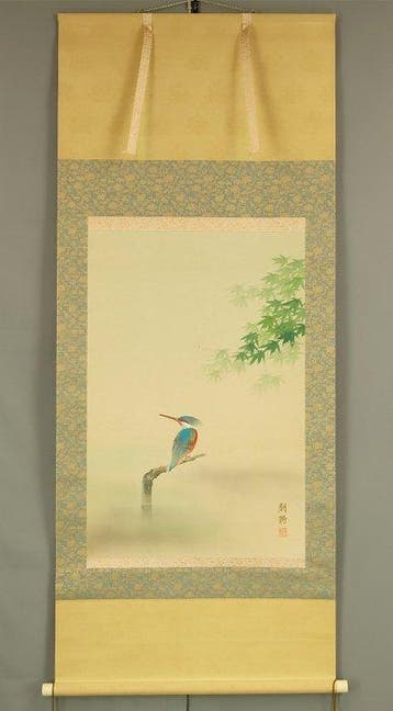 Kingfisher and Green Maple with Original Box (Tomobako) -