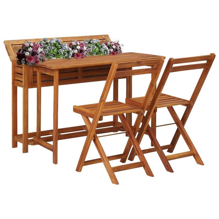vidaXL Tuintafel met plantenbak en 2 bistrostoelen massief, Tuin en Terras, Tuinsets en Loungesets, Nieuw, Verzenden