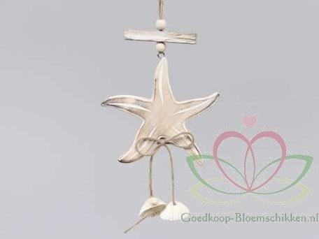 Houten deco Zeester schelpenhanger 10 cm, Maison & Meubles, Accessoires pour la Maison | Plantes & Fleurs artificielles
