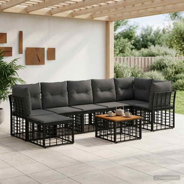 vidaXL Buiten bank set 8 st Zwart en Donker Grijs Polyester, Verzenden