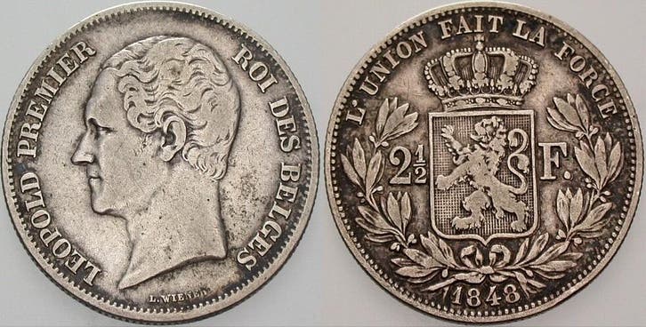 2 1/2 Franc 1848 Belgie-koenigreich Leopold I 1831-1865, Postzegels en Munten, Munten | Europa | Niet-Euromunten, België, Verzenden