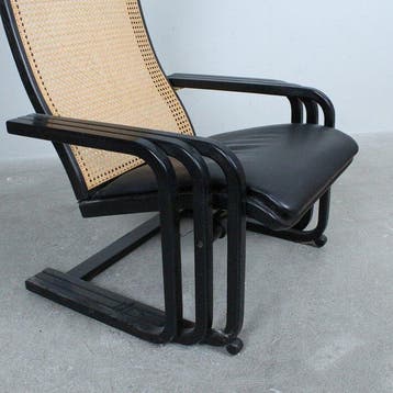 Fauteuil - Hout, Rattan, Leder - Vienna Weave en leren