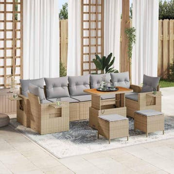 vidaXL Tuinbank Set 10 st 9-Aantal zitplaatsen Beige en, Tuin en Terras, Verzenden, Nieuw