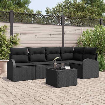 vidaXL Bankstel met kussen Zwart Polyester, Tuin en Terras, Verzenden, Nieuw
